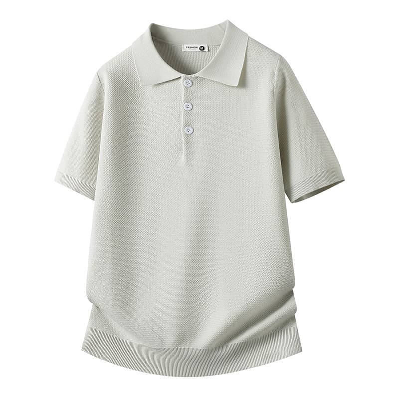 Spring/Summer Series | Old Money Relaxed Textured Solid Color Notch Collar Men's Knitted Polo Short Sleeve