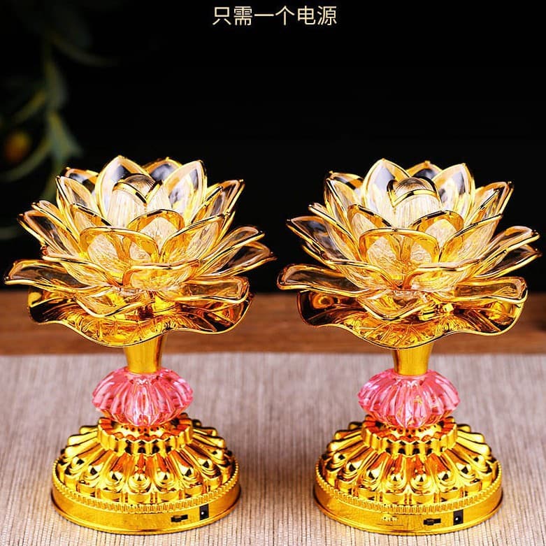 Guanyin Bodhisattva Buddha Offering Lamp Golden Petal Home Rechargeable Buddha Lamp Plug-in Eternal LED Offering Lamp Multicolored Lotus