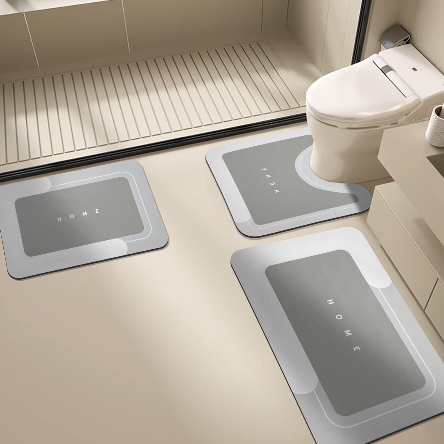 Modern Minimalist Bathroom Floor Mat, Water-Absorbent Non-Slip Foot Mat, Wear-Resistant and Dirt-Resistant Bathroom Toilet Three-Piece Set Floor Mat