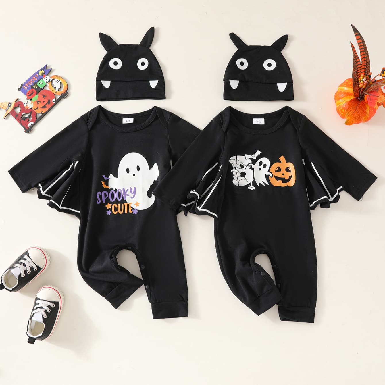 Baby Christmas Onesie Cute Little Ghost Pumpkin + Hat Long Sleeve Long Leg Diagonal Button Romper Amazon New Arrival