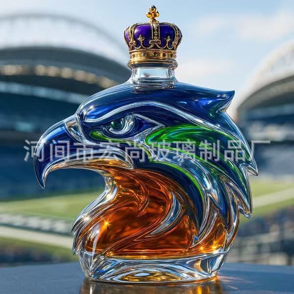 Cross-border glass wine bottle, special-shaped wine bottle, creative wine bottle, interesting whiskey bottle, eagle head bubble wine bottle processing