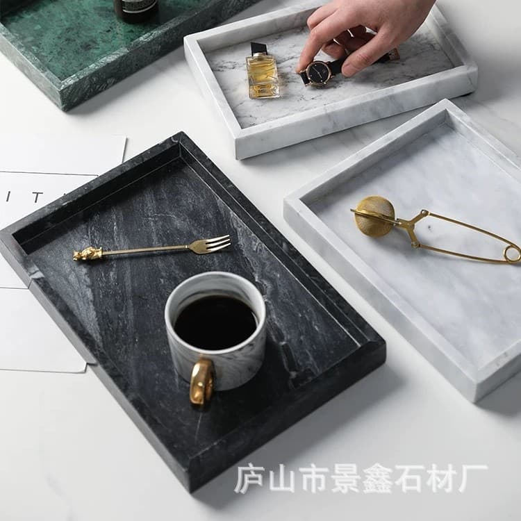 Simple marble tray storage tray cosmetics storage tray high-end ornaments bathroom sink square display tray