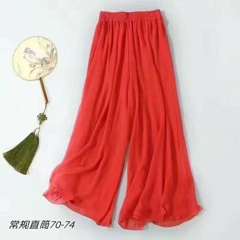 New Chinese Style Chiffon Pants for Women, Double-Layer Summer Loose Fit, Slimming Casual Wide-Leg Skirt Pants, Horse Face Skirt Lining with Draping Effect