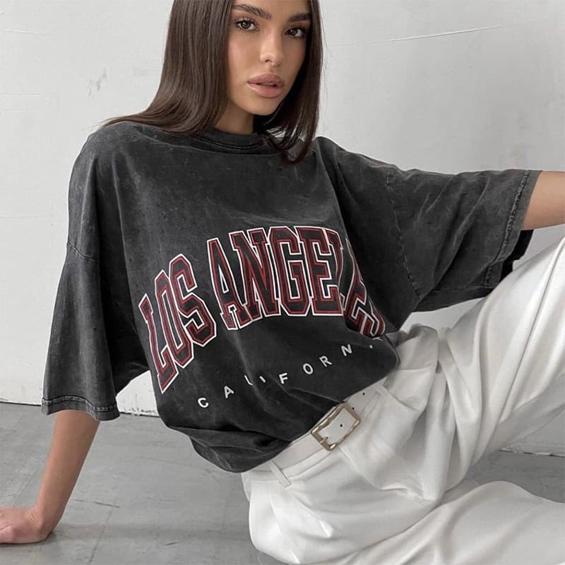 Hirsionsan Acid Wash T-Shirt Women Vintage Cotton T-Shirt Street Clothing Soft Mineral T-Shirt Girls Loose Luxury