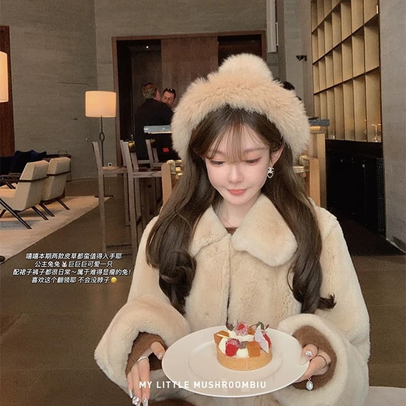 Petite Fall/Winter New Eco-Fur Lazy Rabbit Fur Women's Coat Thick Loose Short Jacket