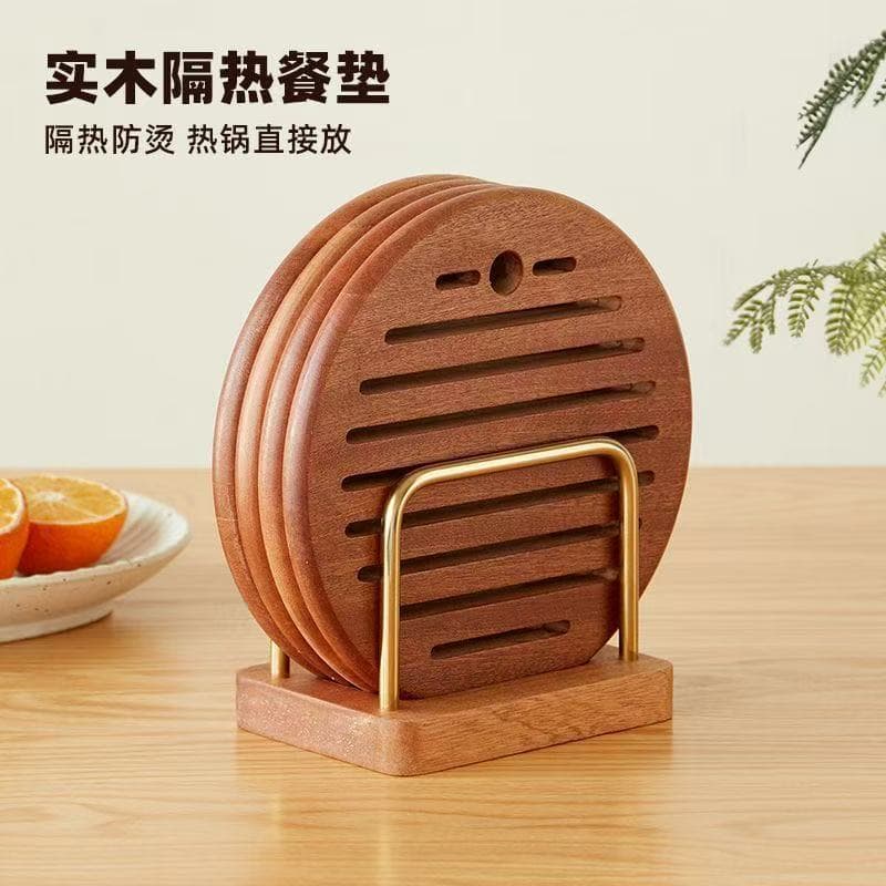 Custom Teak Wood Heat Insulation Pad, Round High-Temperature Resistant Trivet for Hot Pot, Bowl, Cup, and Kettle