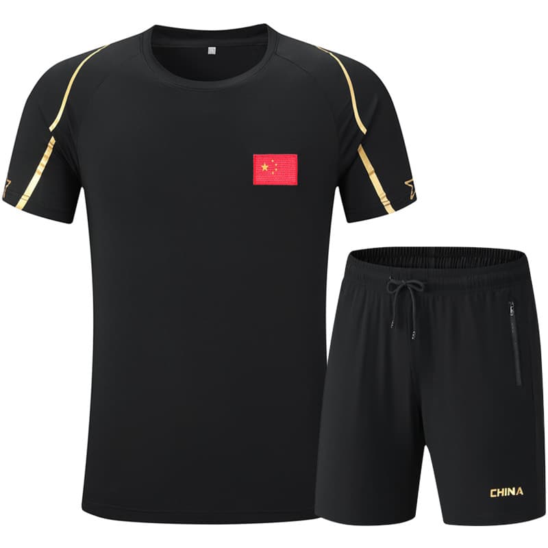 Summer Chinese Team Sports Short Sleeve Crew Neck T-Shirt and Shorts Set for Men and Women Martial Arts Taekwondo Team Coach
