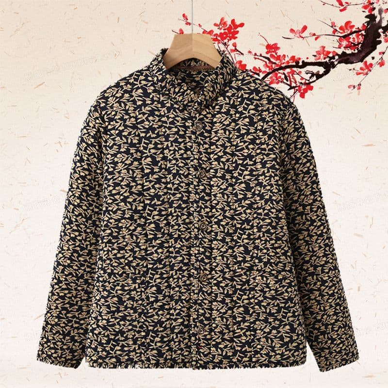 Middle-aged and elderly mother floral cotton jacket loose warm plus size cotton coat thickened winter camel wool cotton coat