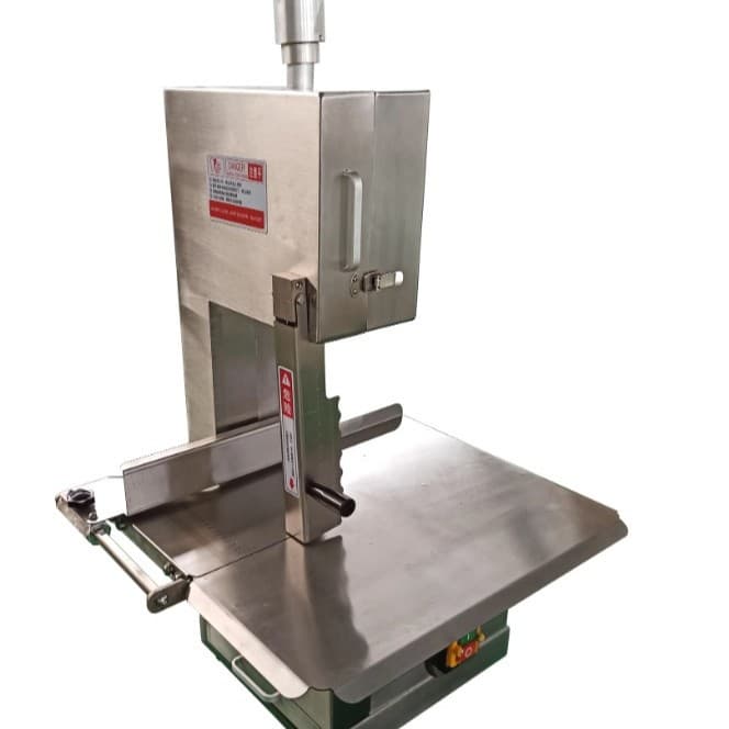 Bone saw machine, commercial electric table-top large stainless steel cutter for beef, lamb, pork bones, ribs, trotters, and frozen meat.