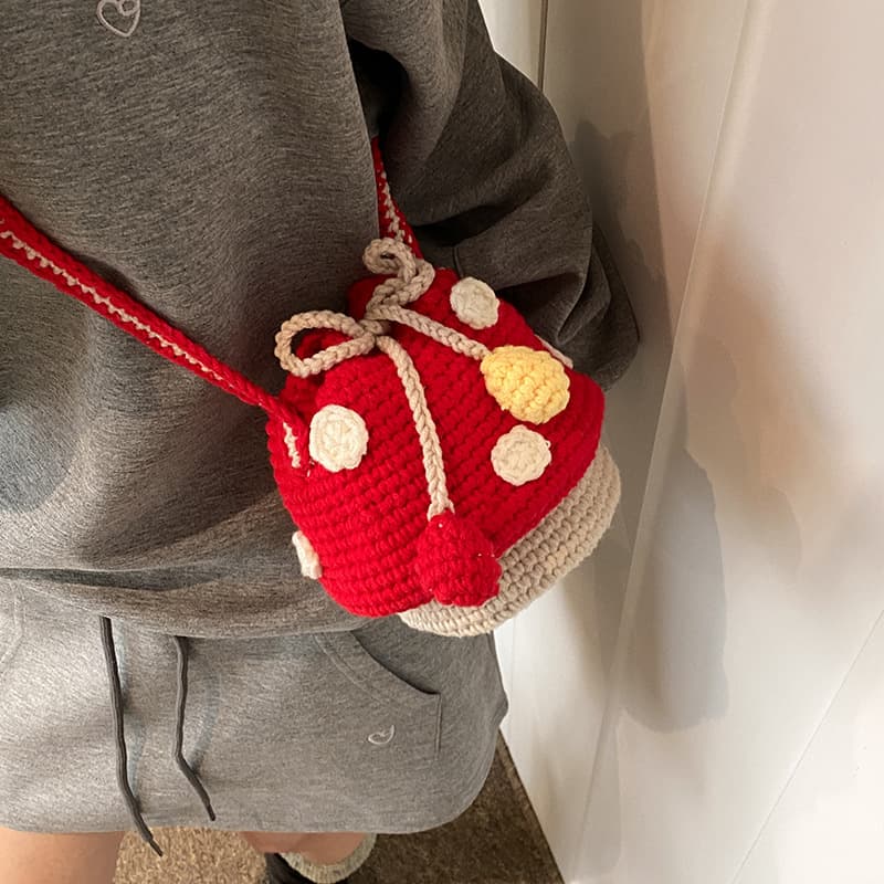 Cartoon Doll Weird and Cute 2025 New Big Mushroom Knitted Bag Finished Mobile Phone Bag Crossbody Bag Cross-Border
