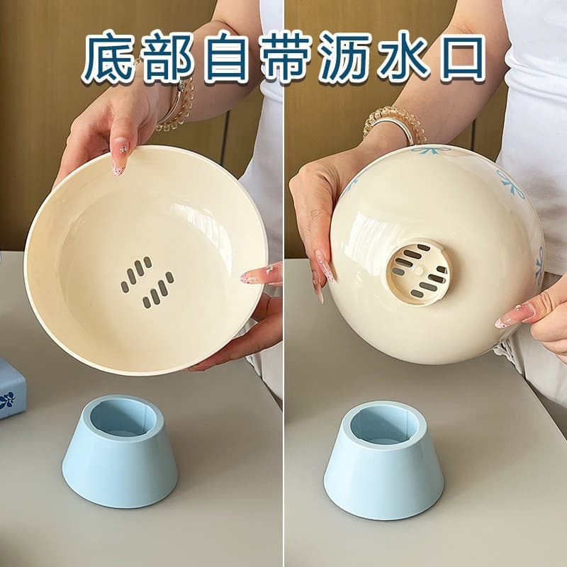 Dessert plate tall fruit plate bow blue drain fruit plate girl heart pink dopamine fruit plate drain basket