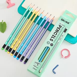 Cross-Border HB Pencils Triangular Rod Elementary School Students Dot Correction Grip Pencils Creative Writing Pencils 12/30 Pieces Barrel Pack