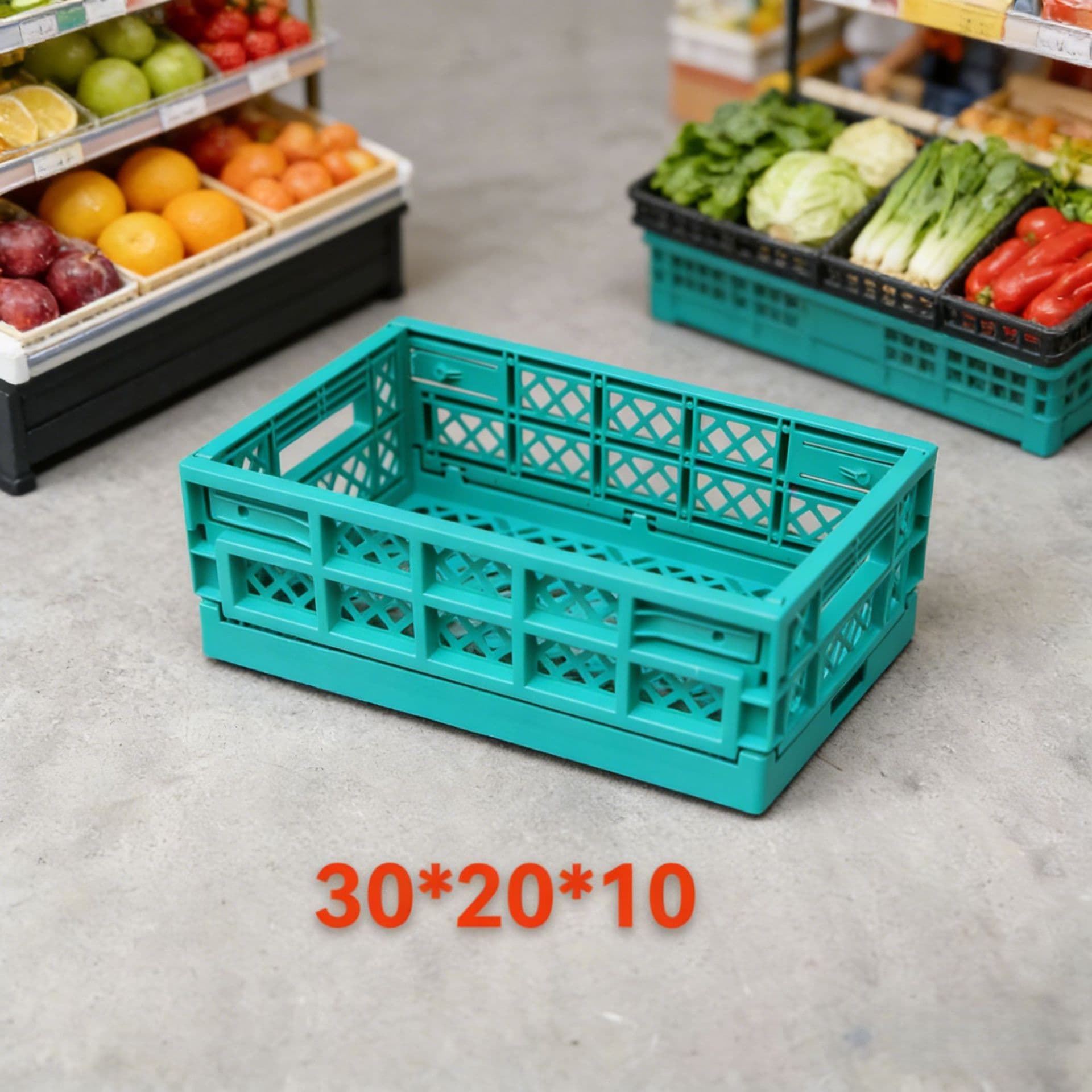 Supermarket plastic folding basket fruit basket foldable turnover box fruit store display basket multi-functional shelf storage