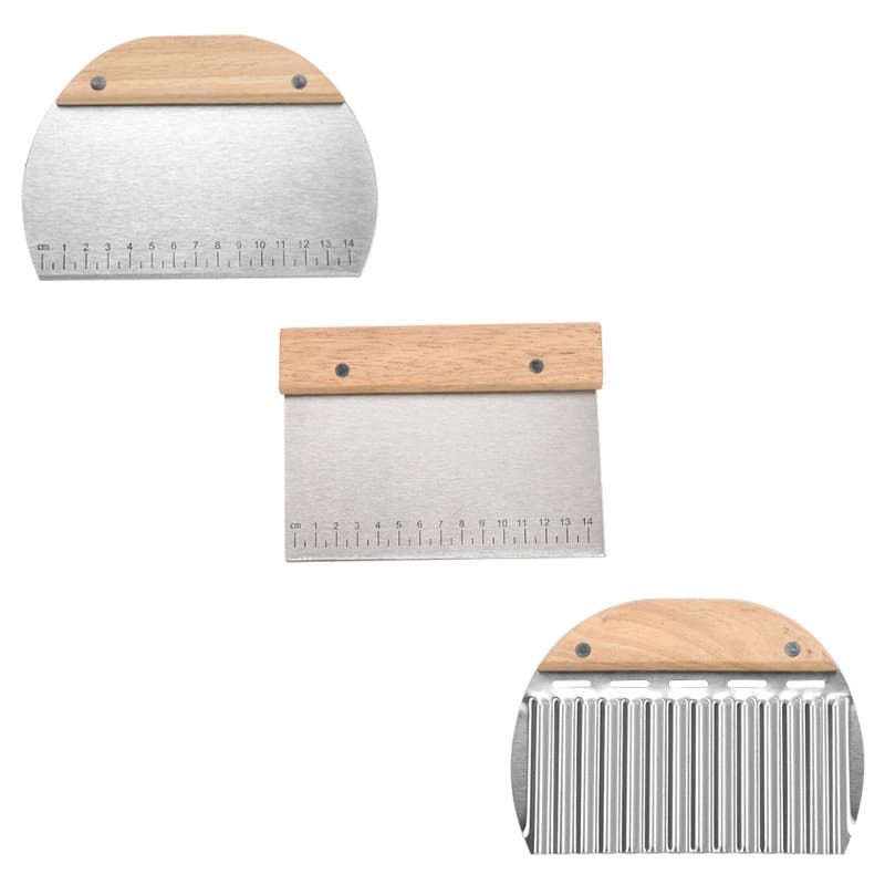 Stainless steel square slicing knife with oak handle, Wolf tooth potato cutting, half and flour cutting, corrugated potato slicing knife