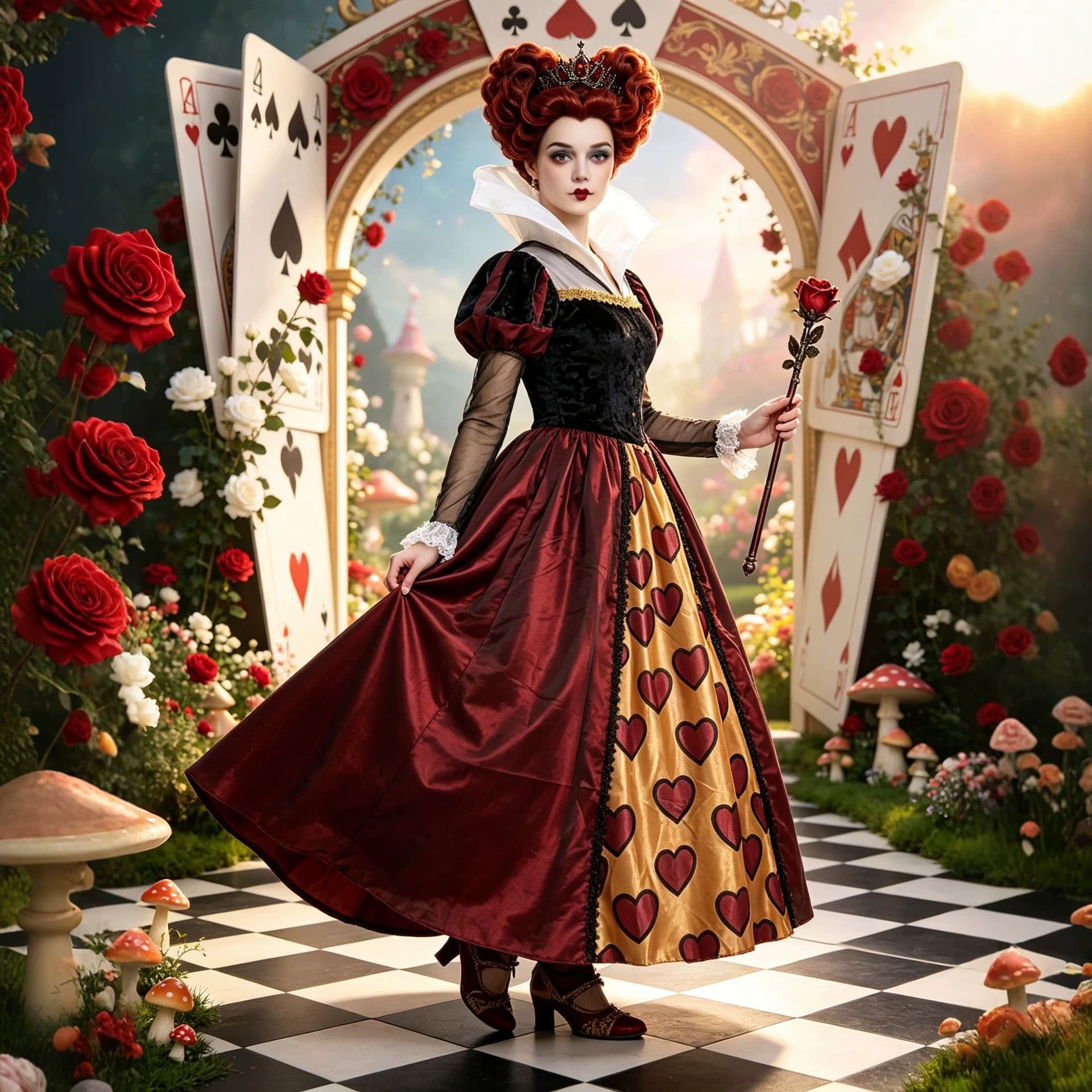 Alice in Wonderland Red Queen cos dress Adult retro palace full skirt Halloween costume