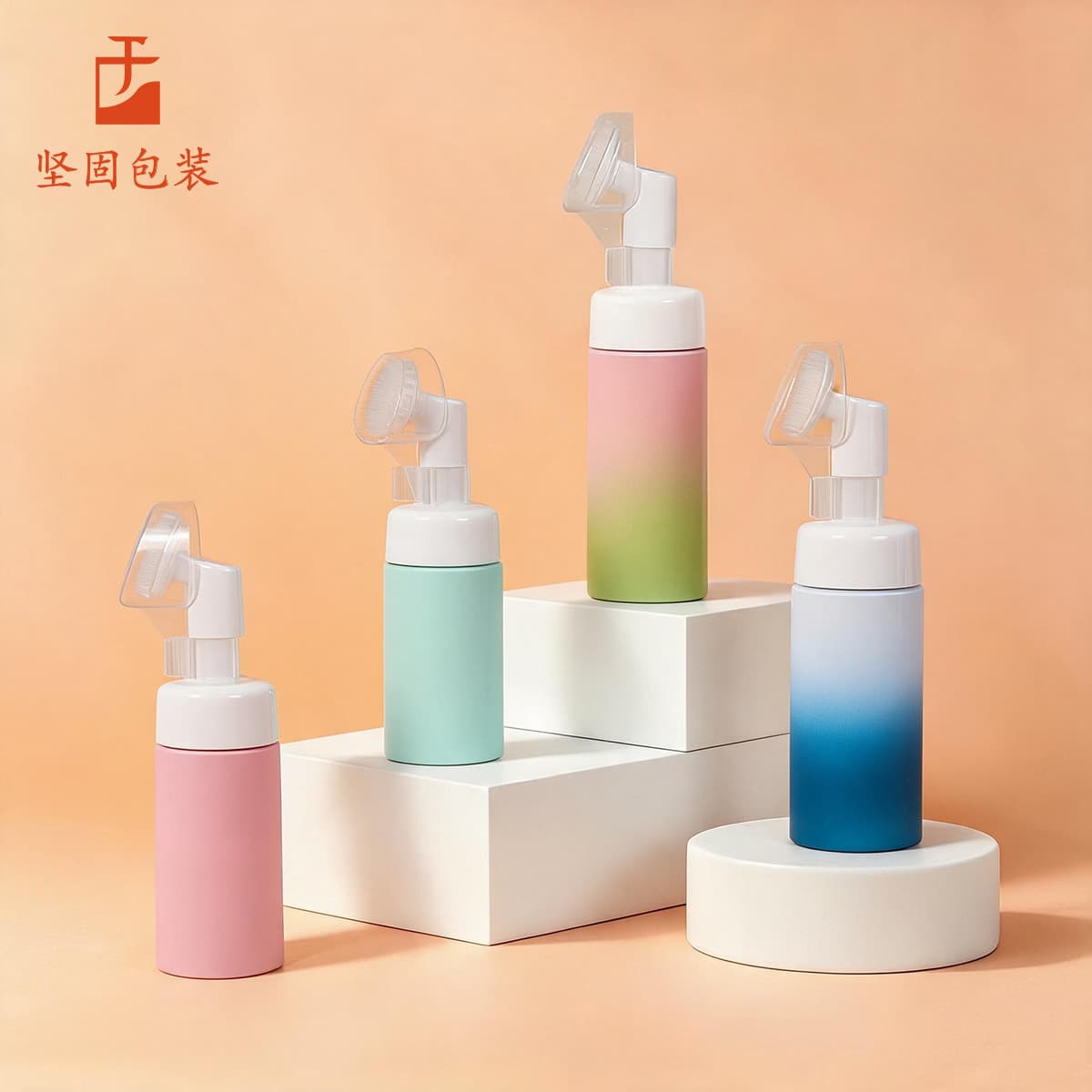 42-Tooth Mousse Foam Bottle White PET Plastic Bottle with Brush Foam Pump 200ml Cleanser Mousse Bottle Wholesale