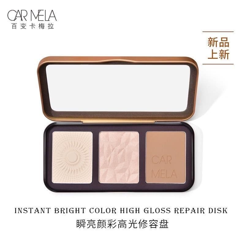 CARMELA Instant Glow Highlight & Contour Palette 3-in-1 Contour Powder for Nose Shadow and Cheek Contouring