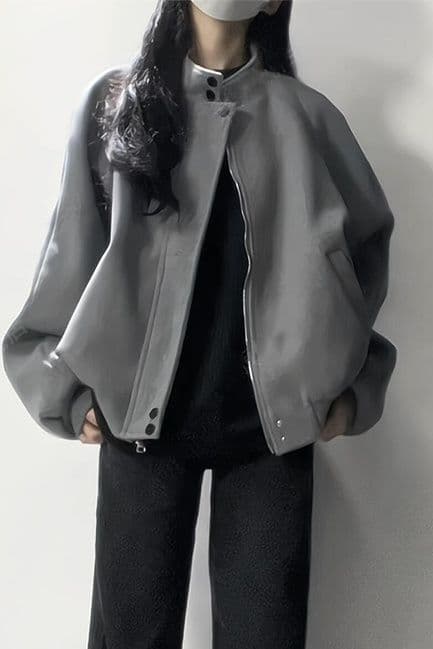 American Retro Grey Stand Collar Suede Jacket Women Spring Autumn New High-End Cool and Chic Versatile Jacket Trendy