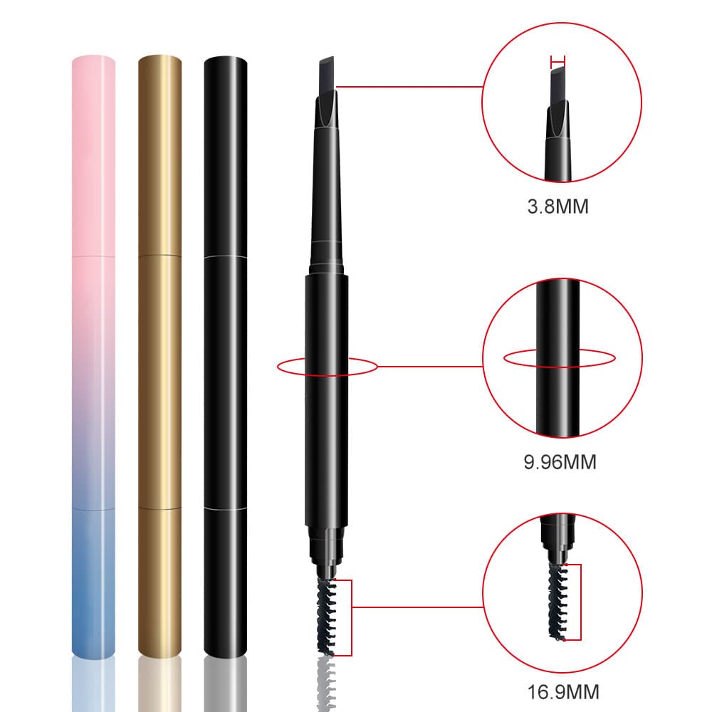 Automatic No-Sharpening Eyebrow Pencil Gold Black Gradient Dual-Ended with Brush Head Waterproof Smudge-Proof Long-Lasting Sword-Shaped Eyebrow Pencil Makeup
