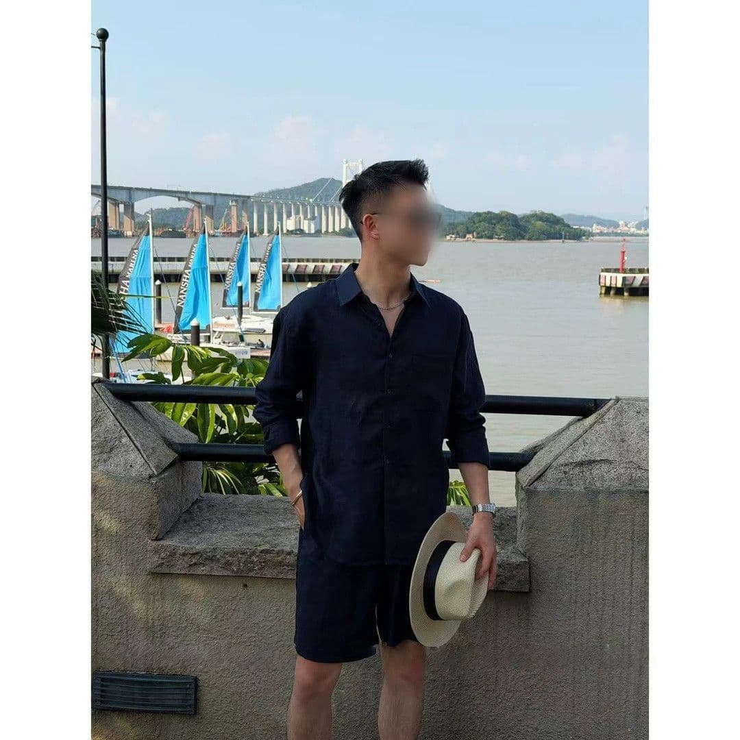 Men's Simple Casual Versatile Old Money Style Breathable Relaxed Fashion Comfortable Shirt and Shorts Set
