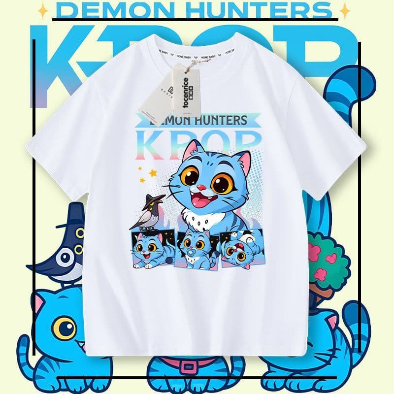 2025 New Kpop Hunter Girl Group New Summer Boys and Girls Family Fashion Versatile Trendy Pure Cotton Short-Sleeved T-Shirt