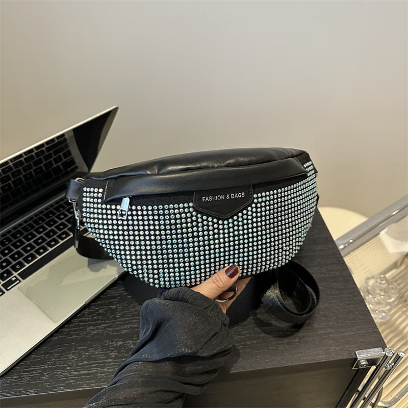 2024 New Fashion Women's Chest Bag, Trendy Korean Style Rhinestone Saddle Bag, Versatile Shoulder Crossbody Bag