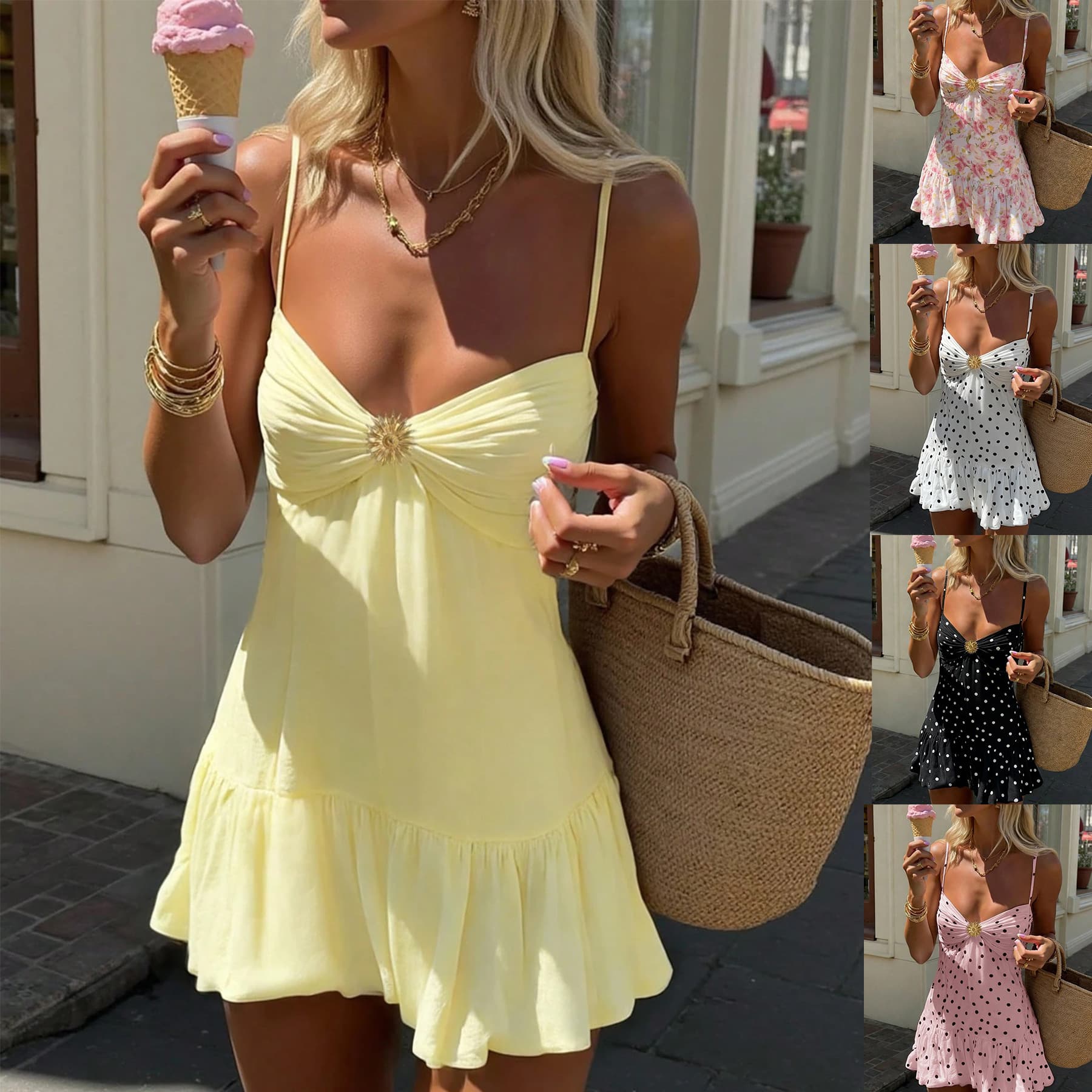 Cross-Border Hot Selling Dress Women's European and American Fashion SHEIN Spaghetti Strap Dress Export Dress Amazon Dress