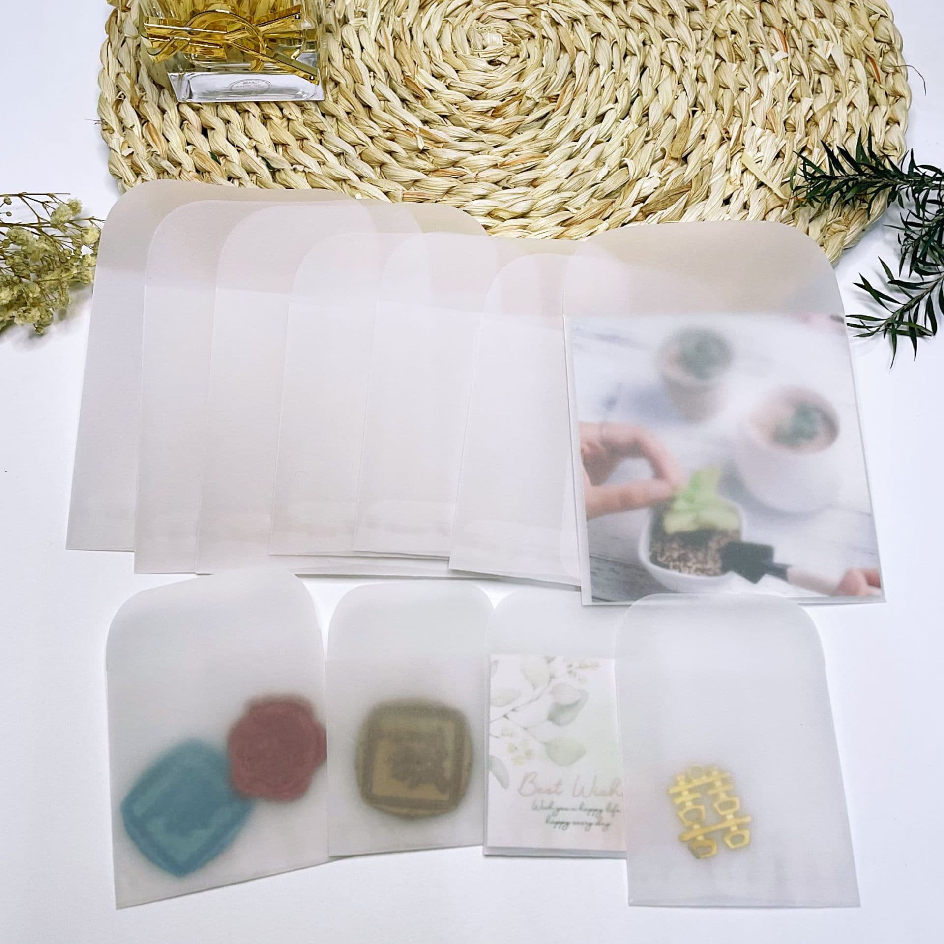 Transparent sulfite paper bags, wholesale available for jewelry, small envelopes, semi-transparent paper bags, button bags, and logo bags.