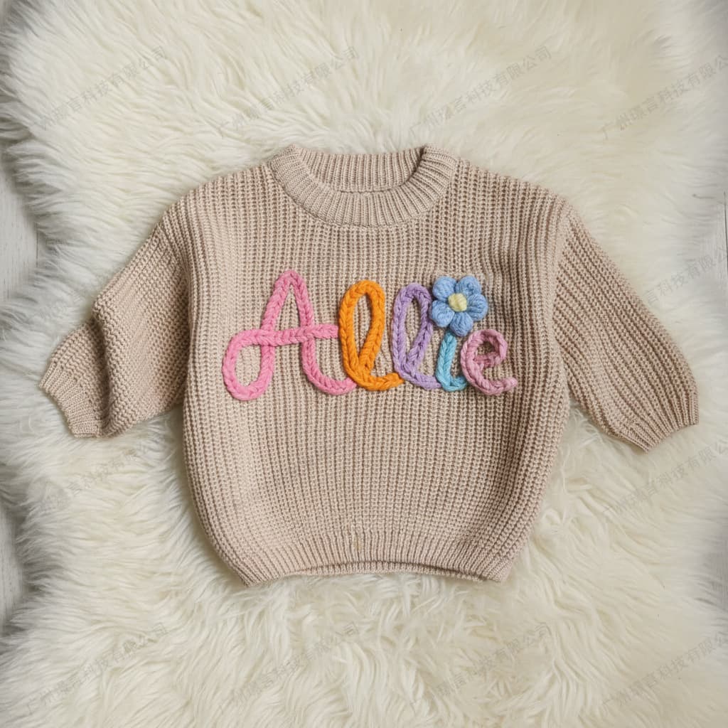 Etsy Hand-Embroidered Name Children's Chunky Yarn Sweater, Personalized Name Baby Boy Girl Knitwear