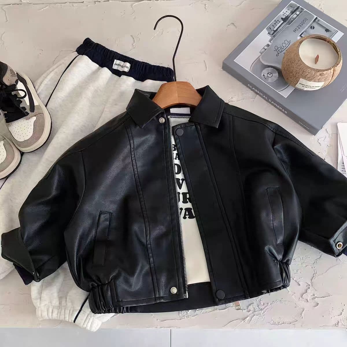 Boys leather jacket spring and autumn 2026 new style children's fashionable jacket baby autumn casual top trend