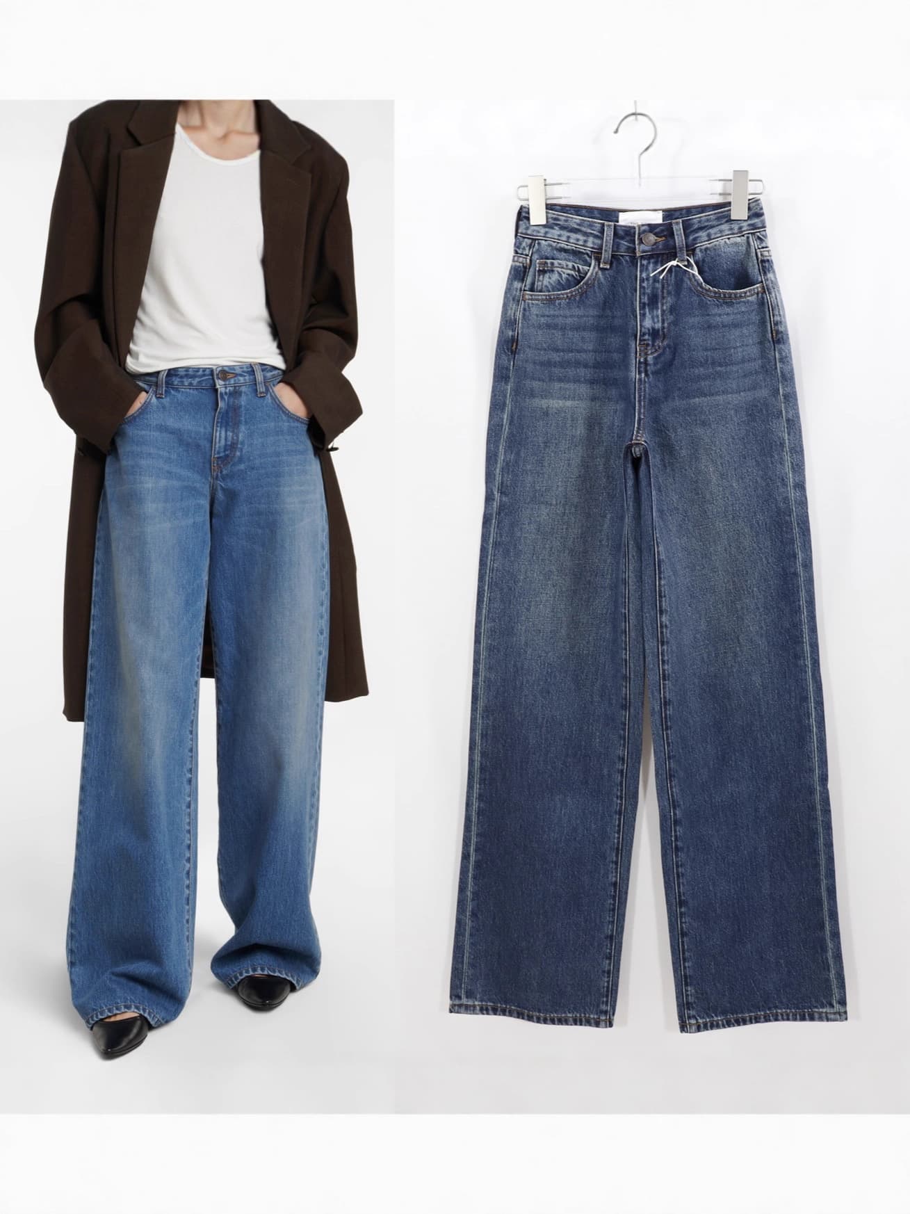 Nanyou Factory Niche New Row White Straight-Leg Jeans for Women, Minimalist Design High-Waist Slimming Long Pants