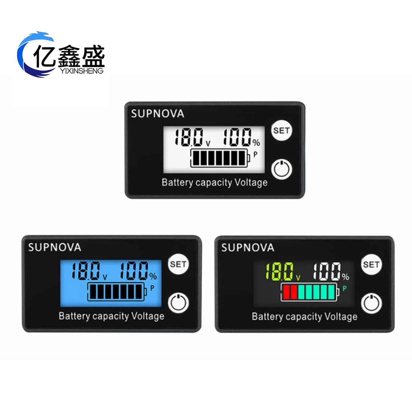 LCD two-wire 8-100V digital voltmeter battery level display, voltage and power meter.