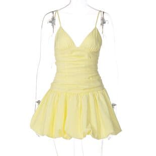 European and American Summer New Hot Girl Solid Color Simple Backless Slimming Zipper Strap Bubble Skirt