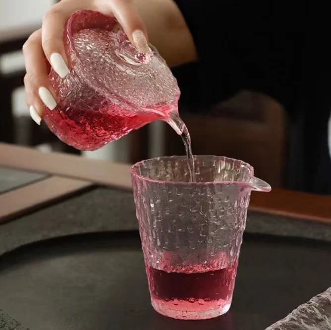 New pink ice dew tea set crystal glass bowl hand-caught teapot girl's heart justice cup master cup gradient