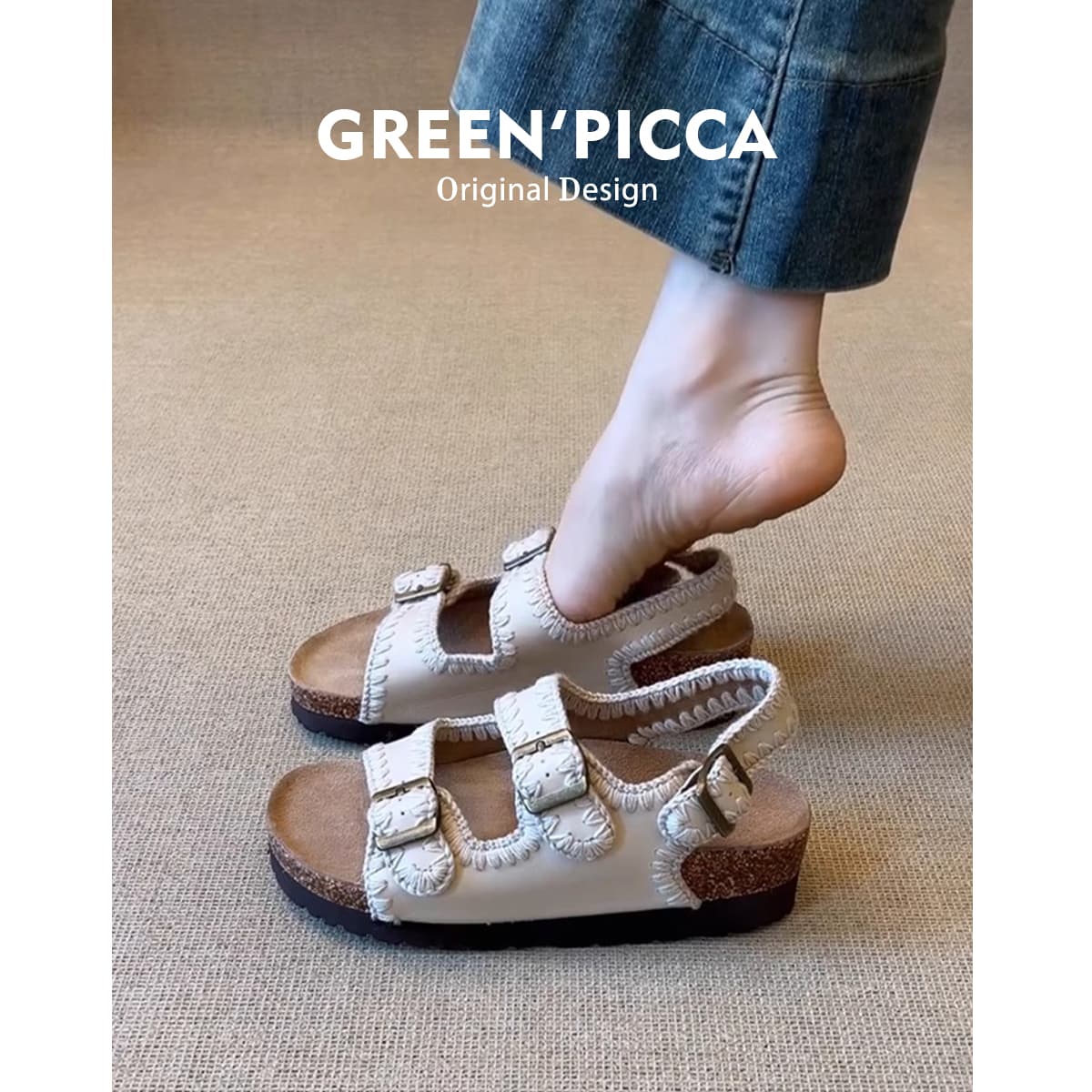 Cowhide Version~Thick-Soled Leather Buckle Birkenstock Shoes, Casual Open-Toe Sandals for Outdoor Wear, Retro Slip-On Beach Roman Shoes