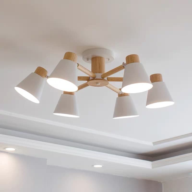 New Nordic Macaron Living Room Pendant Light, Simple and Popular Bedroom Wooden Style Japanese Ceiling Light Set, Study Room Pendant Light