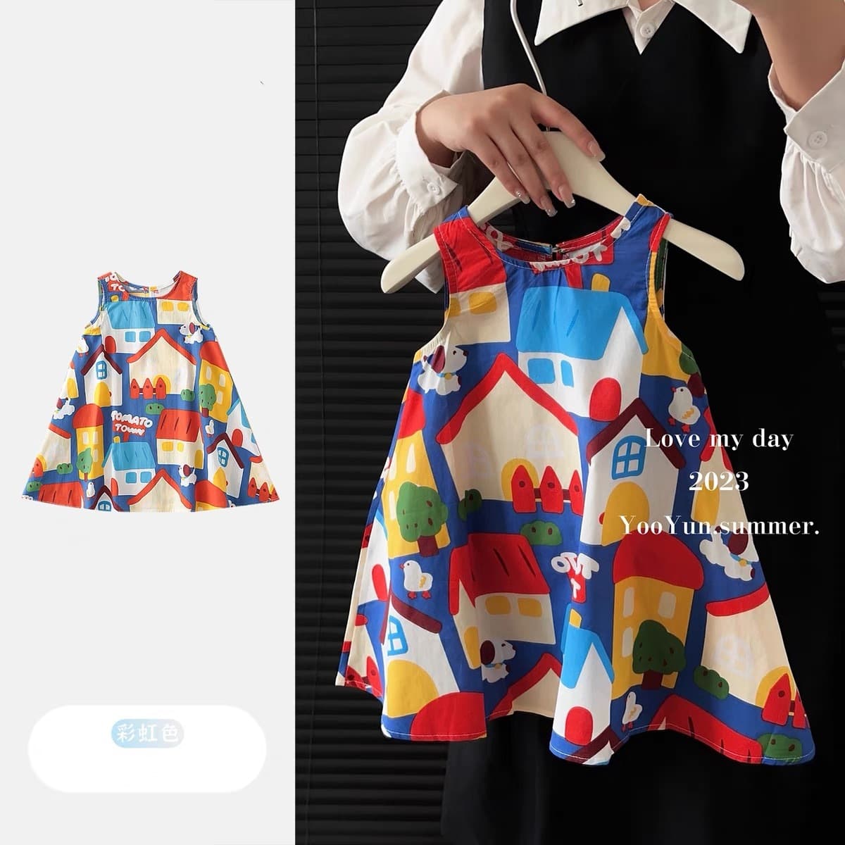 Children's Princess Dress Summer Fashionable Dress for Girls Sleeveless Graffiti Vest Dress Beach Dress