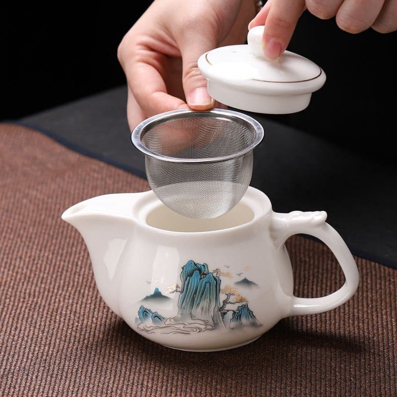 Dehua Blanc de Chine Double-Layer Teapot, Modern Large Capacity Tea Set for Home and Office Wholesale