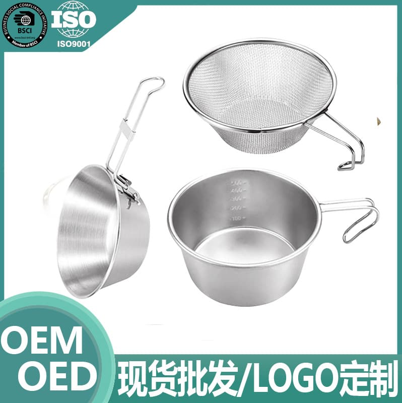 Camping Cookware Folding Handle Bowl Outdoor Multi-Function Sierra Cup 304 Stainless Steel Folding Bowl