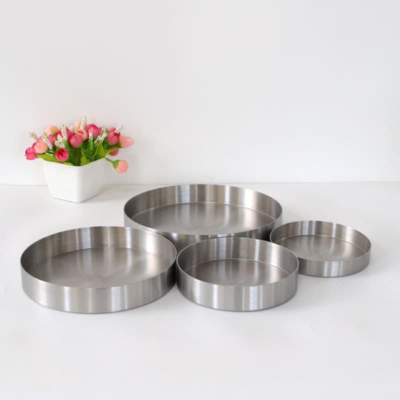 Nordic Light Luxury Stainless Steel Round Tray with Straight Edge, Jewelry and Cosmetics Organizer, Dessert Plate, Metal Round Decorative Tray