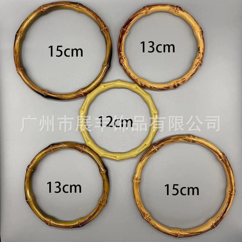In-stock Bamboo Knot Handles with Plastic Grip, Simulated Bamboo Knot Circular Handles, DIY Weaving Bag Accessories