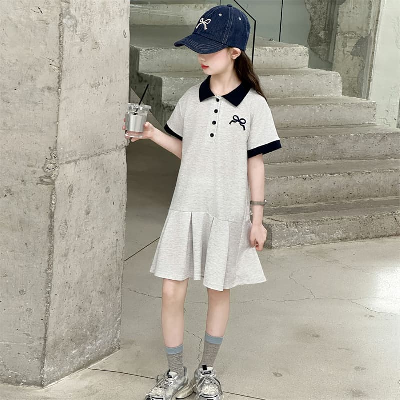 Girls' Dress 2025 Summer New Style Big Kids Korean Trendy Casual Polo Dress Children's Summer Thin Dress