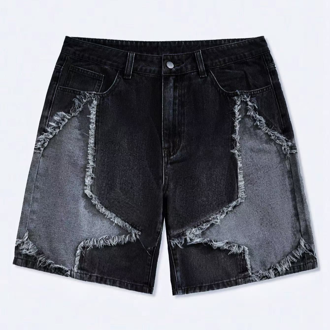Original Design Export Denim Shorts Xintang Guangzhou Men's Distressed Couple Thin Irregular Mid-Length Pants Washed