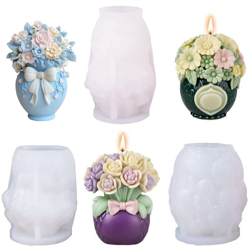 DIY Dreamy Flower Basket Scented Candle Silicone Mold Creative Simulation Bow Bouquet Sunflower Silicone Mold