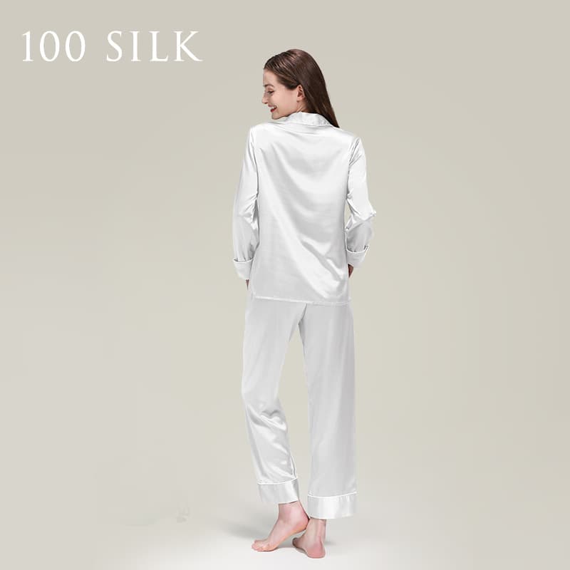 25 Momme Heavyweight Silk Pajamas 100% Mulberry Silk Long Sleeve Top and Pants Set Summer Wearable Outdoors Silk Loungewear