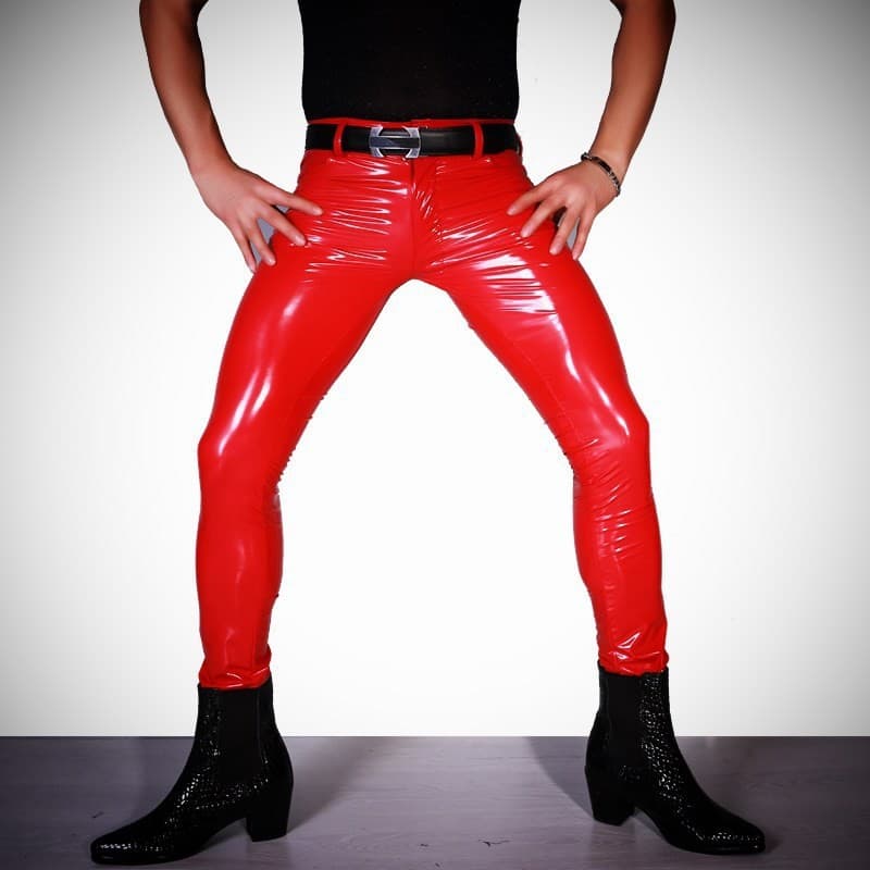 Cross-Border Men's Mirror PU Latex Ammonia Leather Pants NK50 Stage Fashion Sexy Nightclub Motorcycle Tight-Fit Slim-Fit Pants