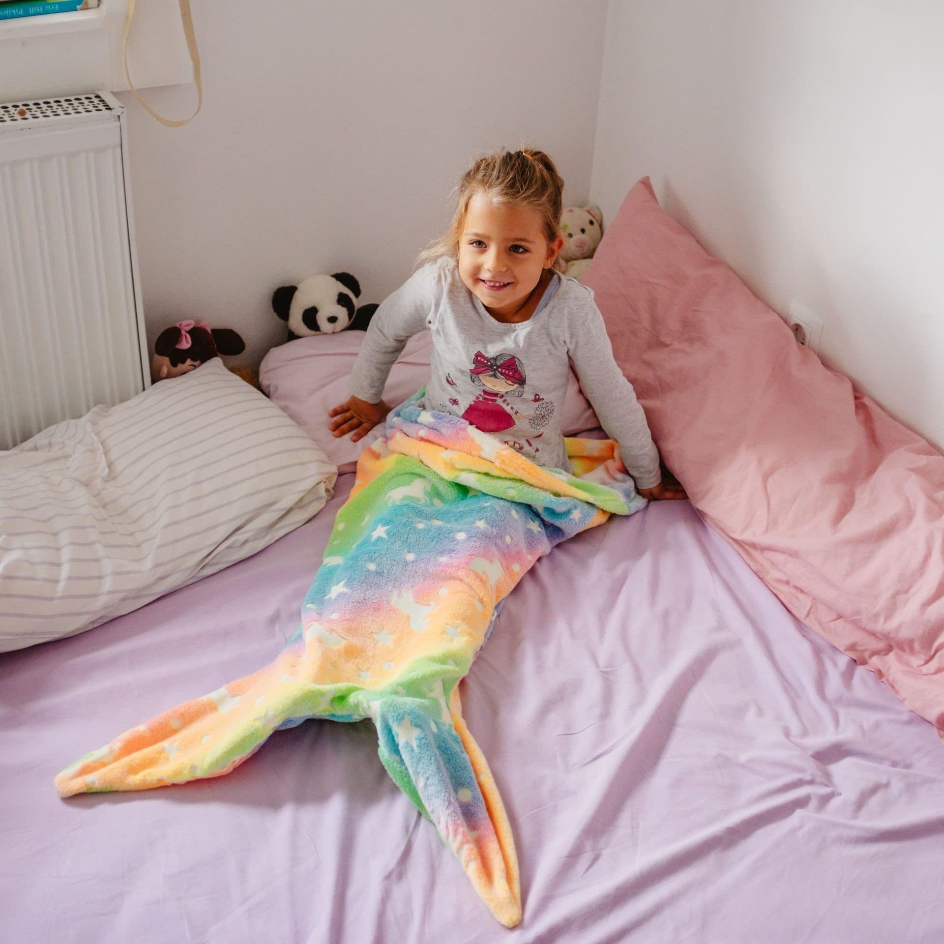 Cross-border Children's Glow-in-the-Dark Mermaid Sleeping Bag Double-sided Blanket for Sleeping and Napping, Warm Lazy Blanket for Autumn and Winter