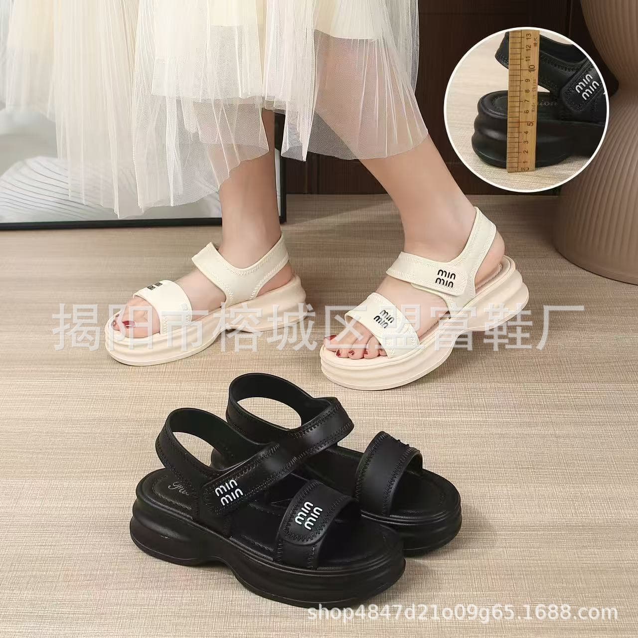 Cross-Border 2025 New Summer Simple Fairy Style One-Line Thick-Soled Outer Wear Beach Sandals for Women with Velcro