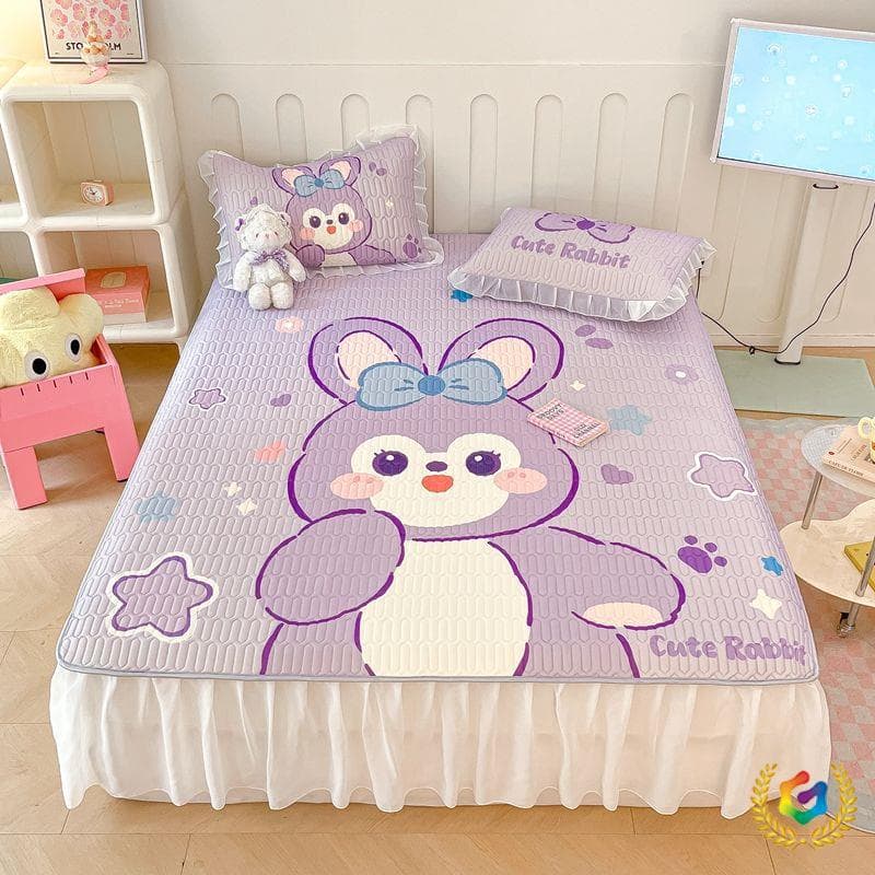 ✅ 2024 New Latex Cooling Mat Bed Skirt 4-Piece Set, Summer Home Use Ice Silk Air-Conditioning Soft Mat Machine Washable