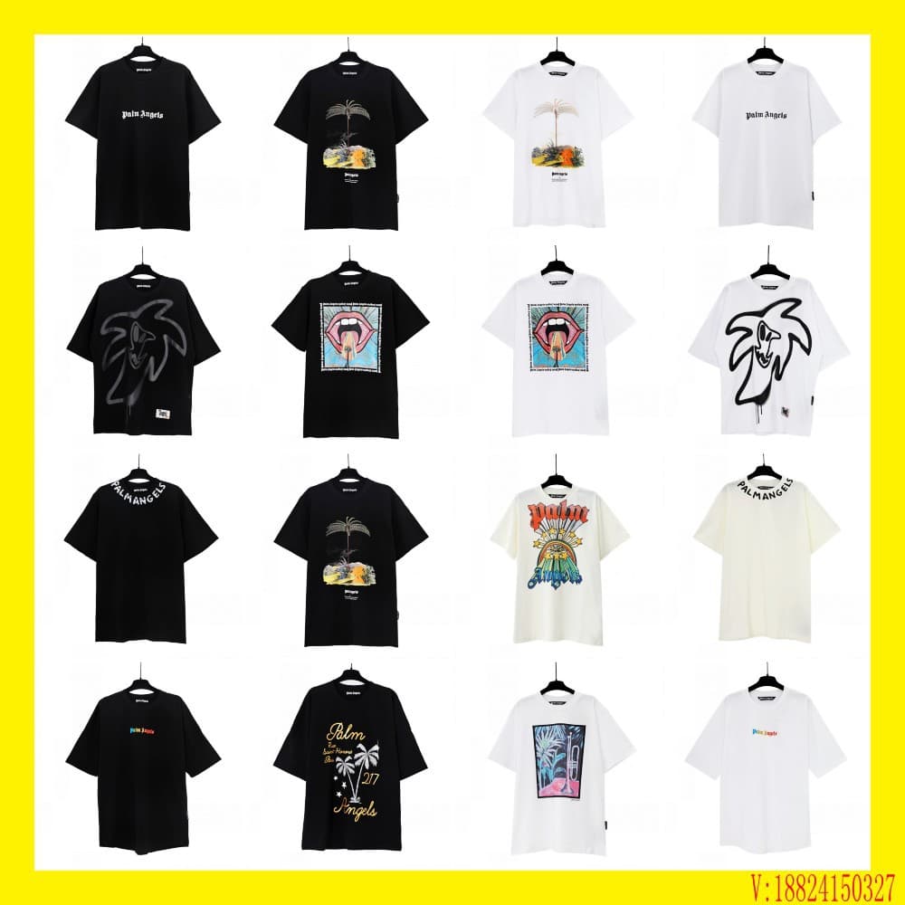 Correct Version 24 Spring/Summer New Coconut Palm Tree Short Sleeve Series PA Trendy Angel Print Couple Fashion T-Shirt